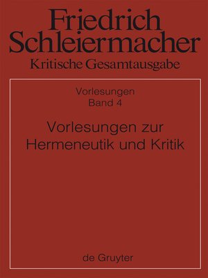 cover image of Vorlesungen zur Hermeneutik und Kritik